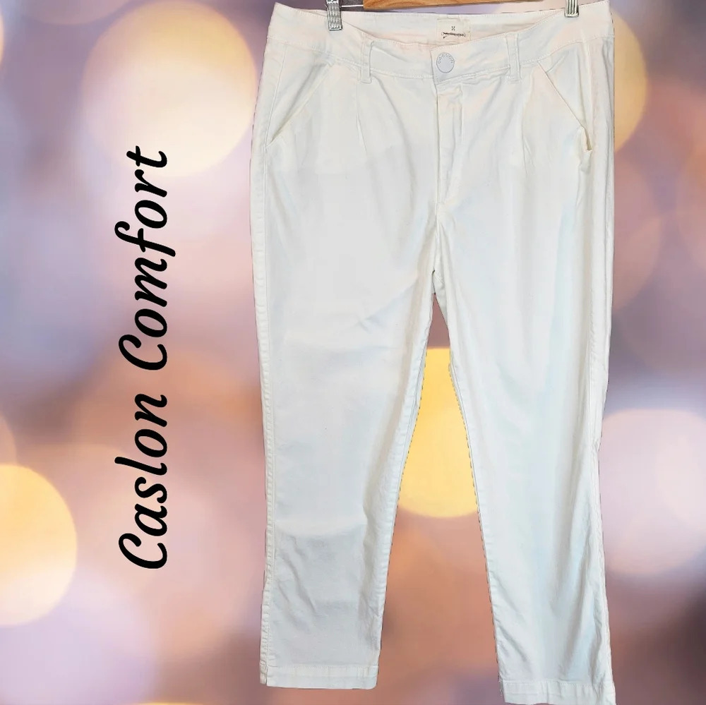 Caslon Pants Womens sz 16 White Casual Comfort Stretch Front Pockets Faux Back*